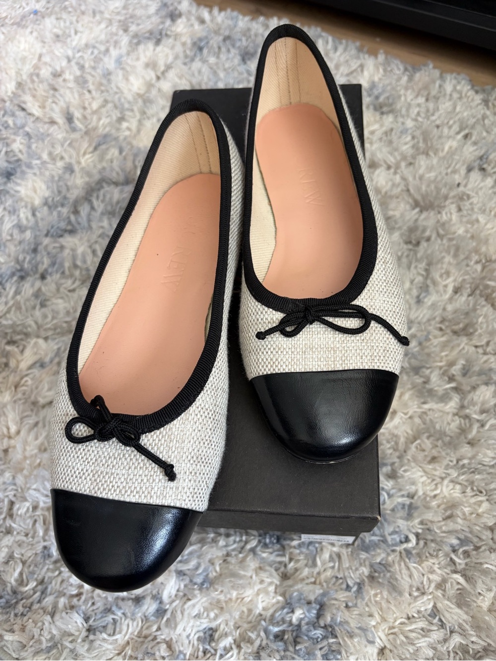 J. Crew Cream & Black Cap-Toe Ballet Flats